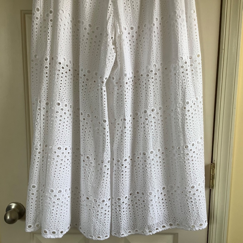 NATORI Round Eyelet Wide Leg Pants White SZ XL - Picture 11 of 16